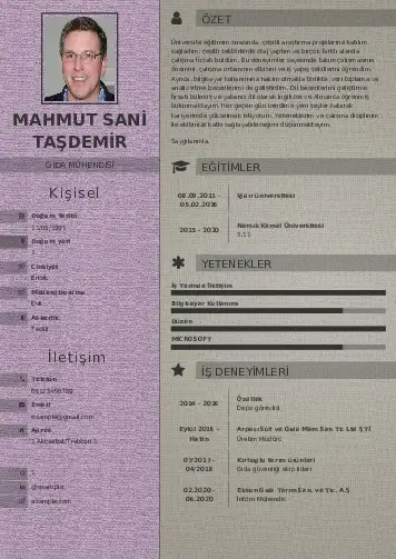 Gıda Mühendisi CV Örnekleri cv indir